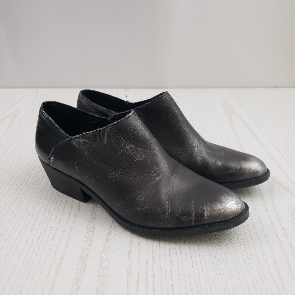 Lucky Brand Black Metallic Ankle Booties Side Zip